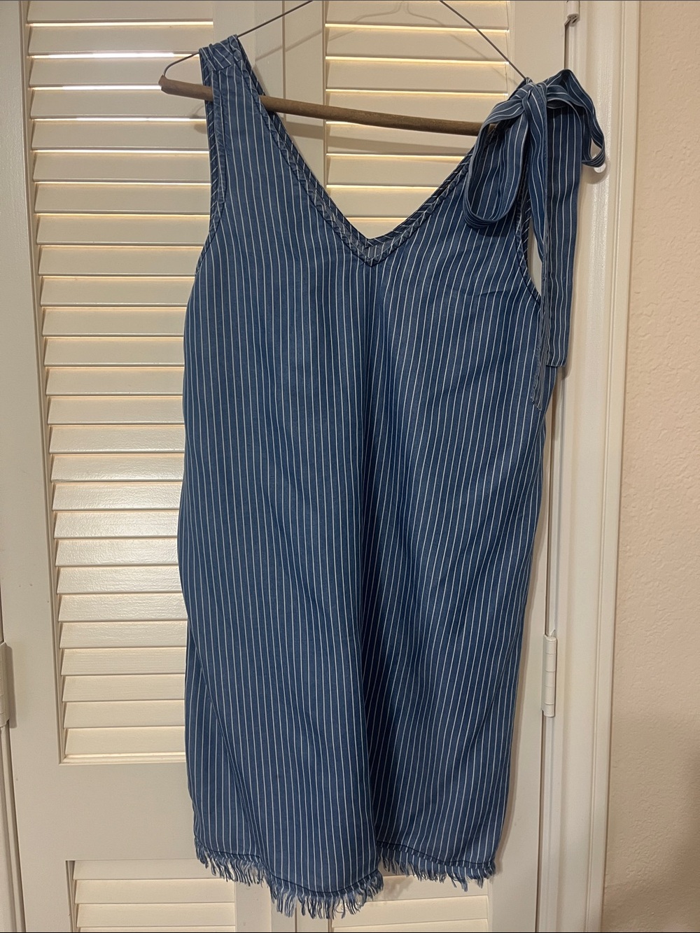 Blue Pinstriped Tie-Shoulder Sundress